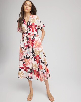 Tonal Floral Ruffle-Sleeved Midi Dress click to view larger image.