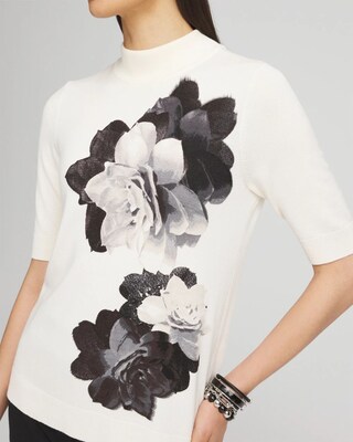 Garden Print Elbow Sleeve Pullover Sweater click to view larger image.