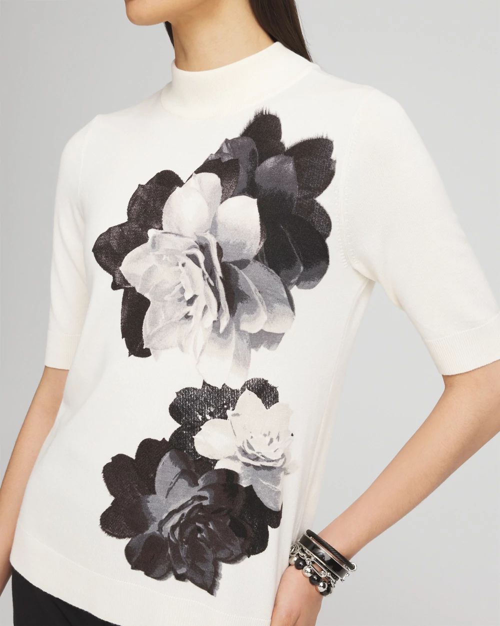 Garden Print Elbow Sleeve Pullover Sweater