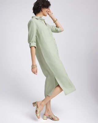 Petite Linen Embellished Midi Shirt Dress click to view larger image.
