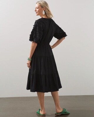 Poplin Fringe Puff Sleeve Dress