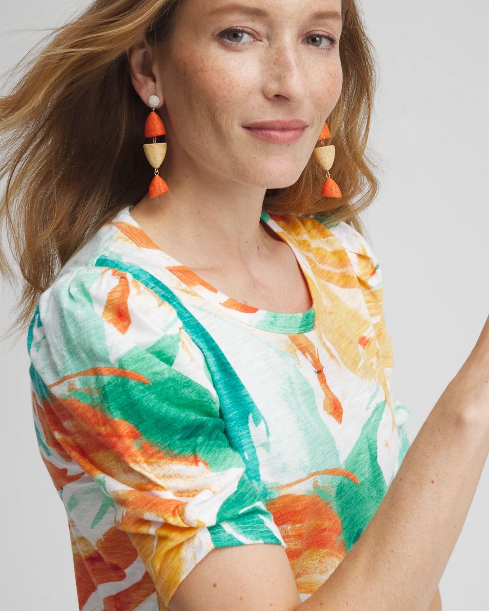 Watercolor Gathered Elbow Sleeve Tee click to view larger image.