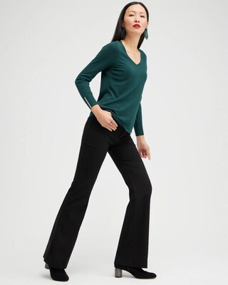 Caviar Trim V-Neck Pullover Sweater