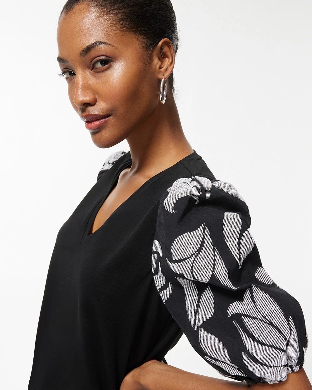 Jacquard Puff Sleeve Tee