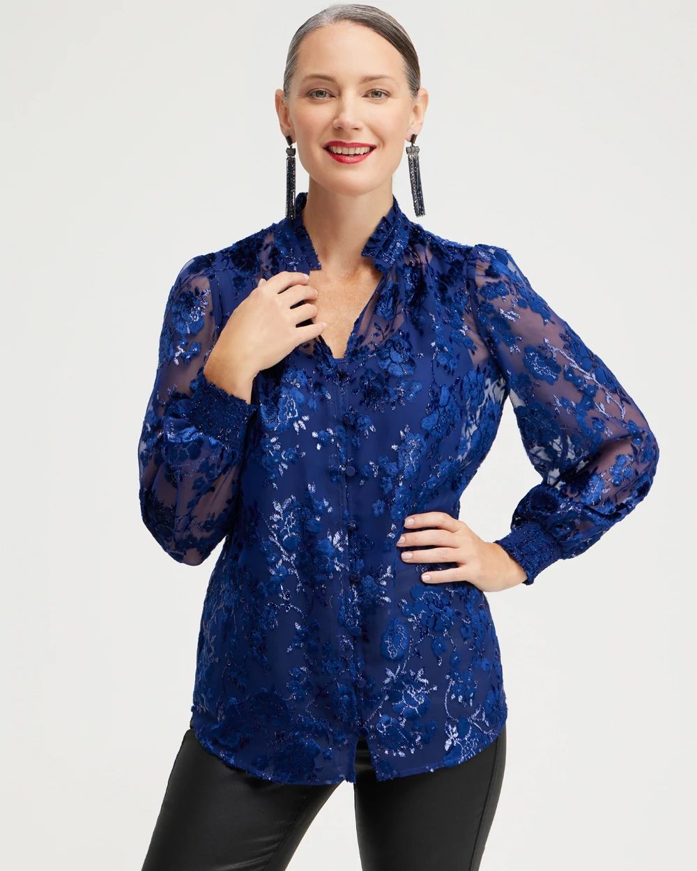 Velvet Burnout Scroll Print Shirt