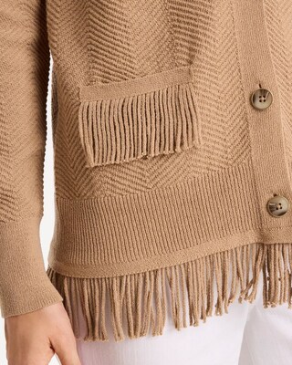 Cotton-Blend Fringed Long-Sleeve Cardigan click to view larger image.