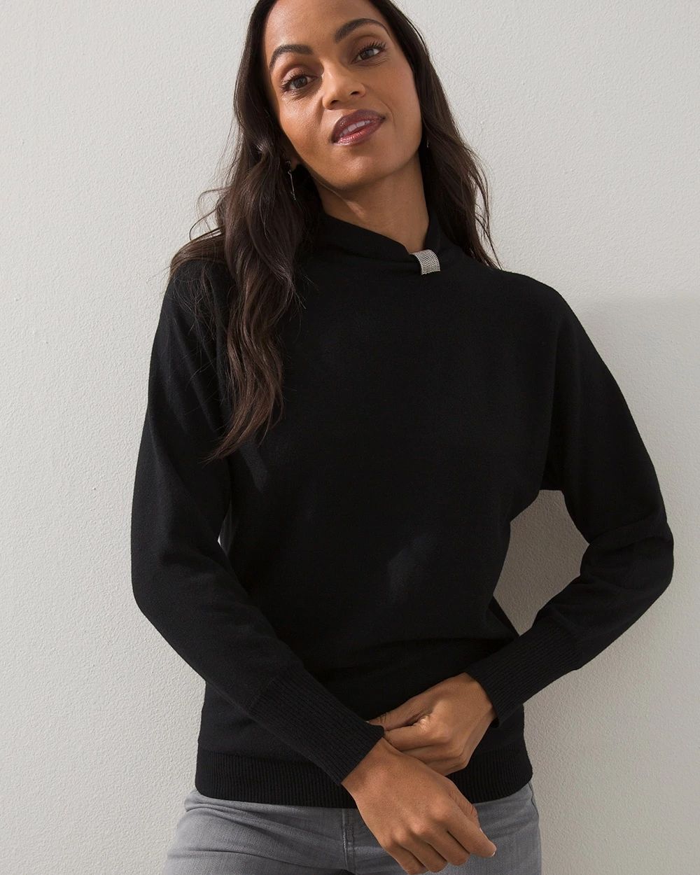 Caviar Bead Mock Neck Sweater