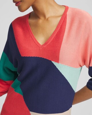 Colorblock Intarsia Pullover Sweater