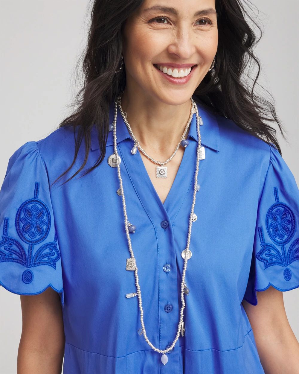 Silver-tone & Blue Stone Long Necklace