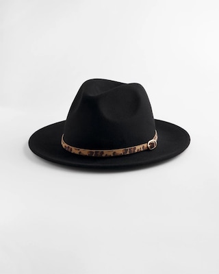 Animal-Print-Trim Wool Felt Fedora Hat click to view larger image.