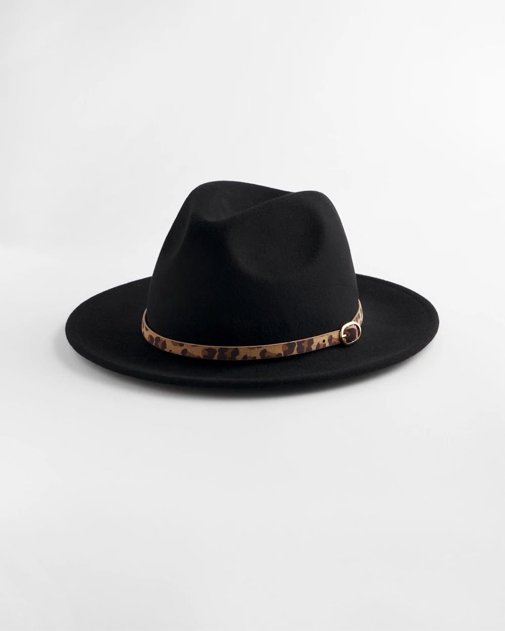 Animal-Print-Trim Wool Felt Fedora Hat