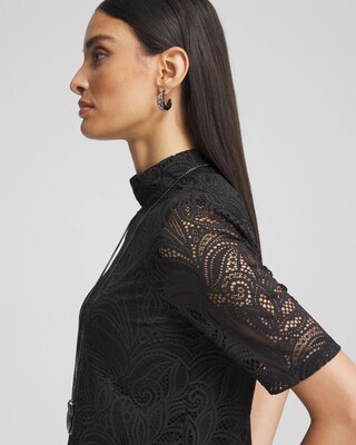 Lace Mock-Neck Short Sleeve Tee click to view larger image.