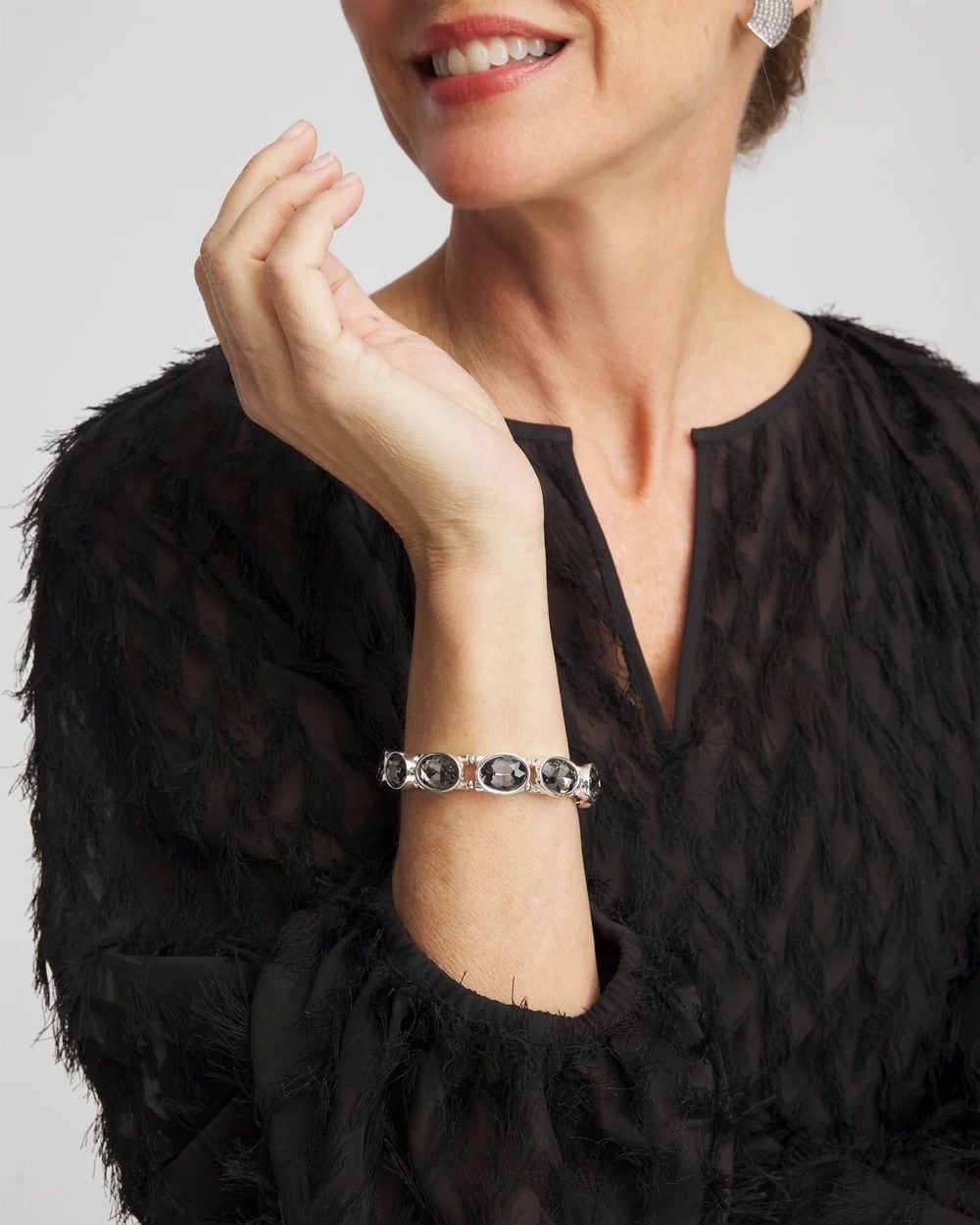 Large Hematite Faceted Gem Stretch Cuff Bracelet click to view larger image.