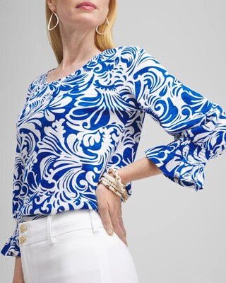 Scrolls Smocked 3/4 Sleeve Tee