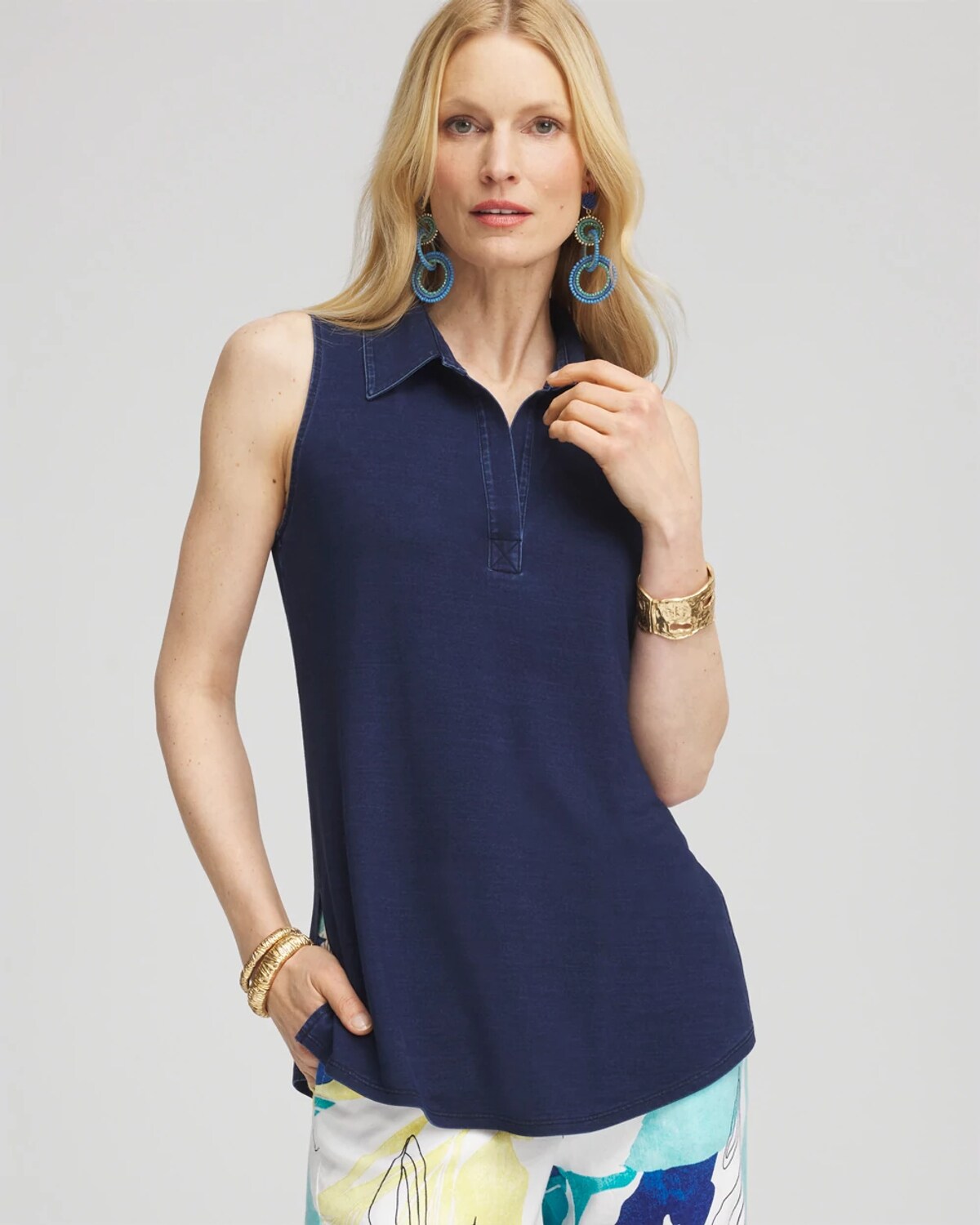 Chico's Denim Sleeveless Collared Tunic