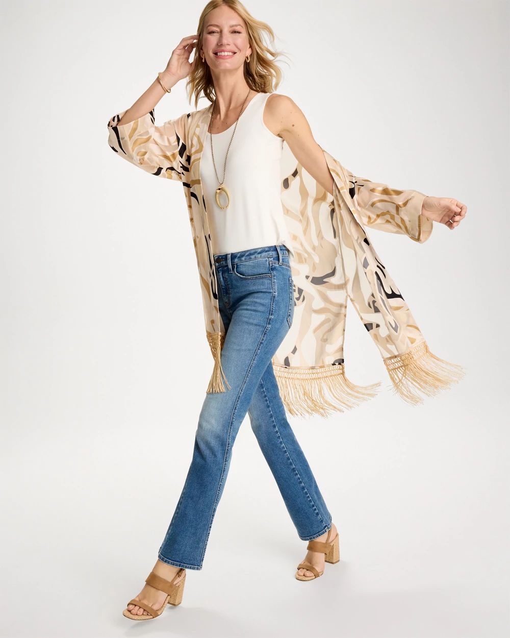 Woven Long Fringed Kimono click to view larger image.