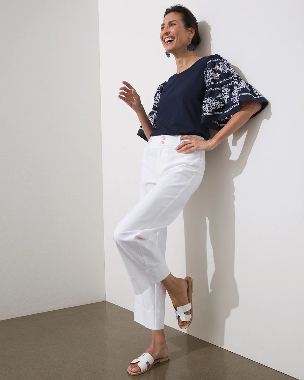 Embroidered Eyelet Tier Sleeve Tee