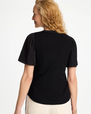 Rib Knit Woven Flutter Sleeve Tee click to view larger image.