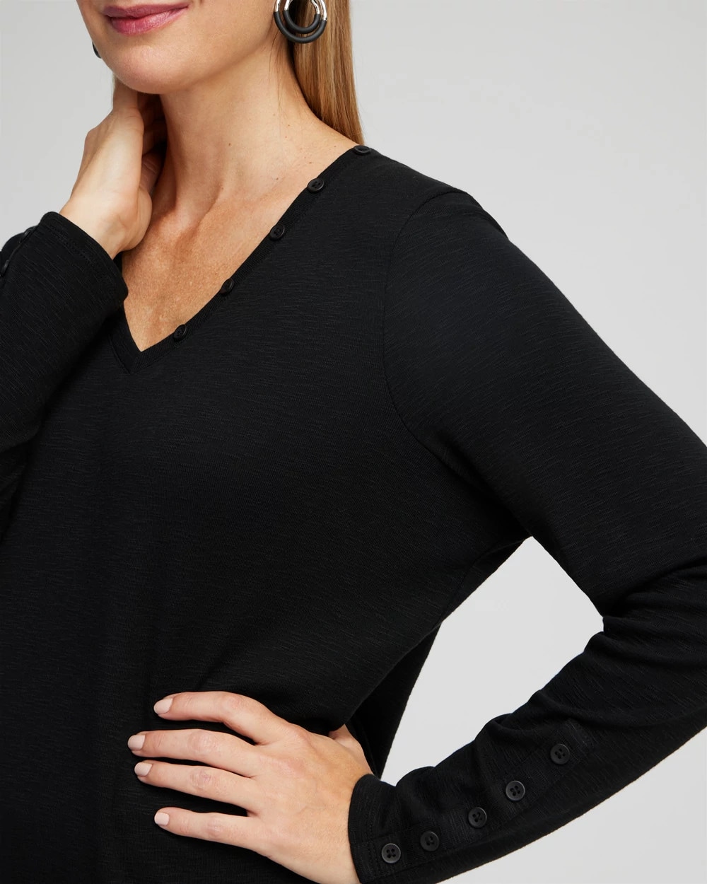 Button Detail V-neck Tunic