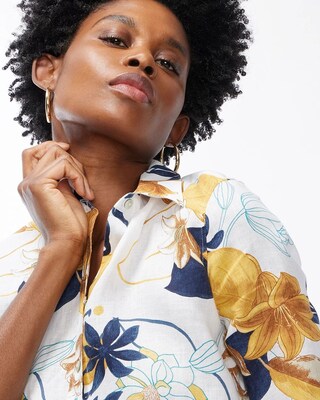 No Iron Linen Tropical Floral Shirt
