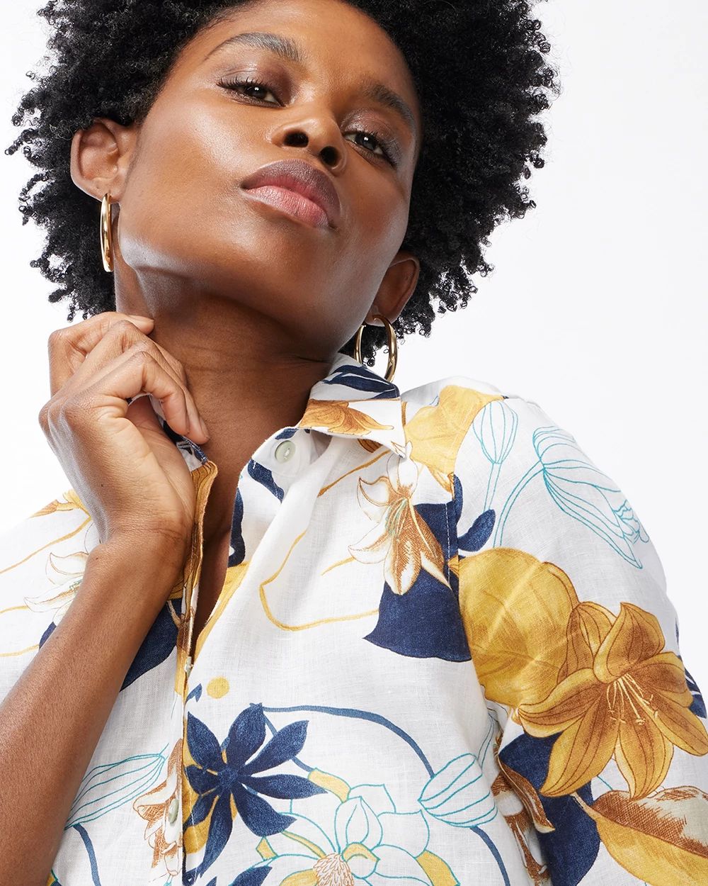 No Iron Linen Tropical Floral Shirt