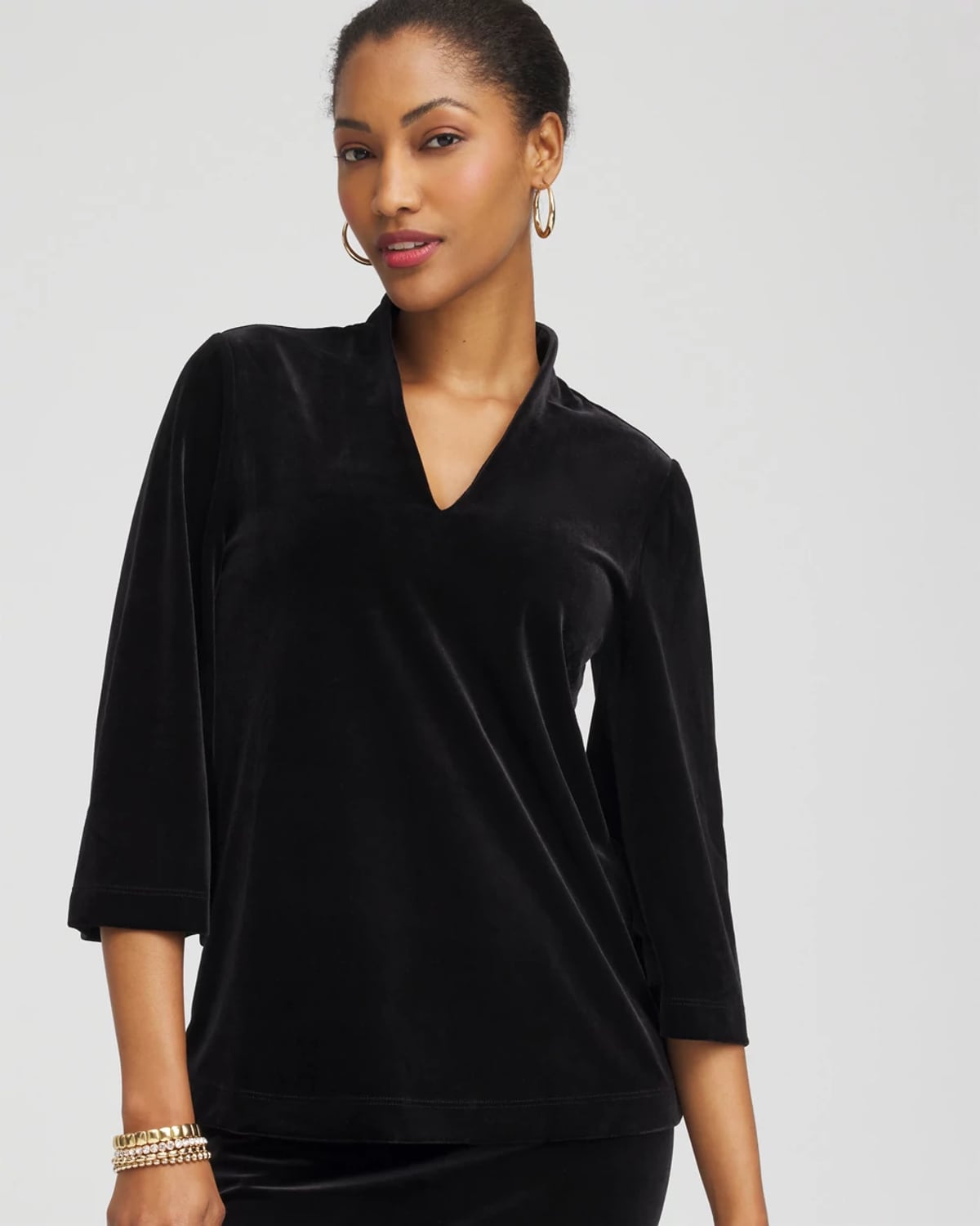 Chico's Travelers Velvet V-neck Kimono Sleeve Top In Black In Black