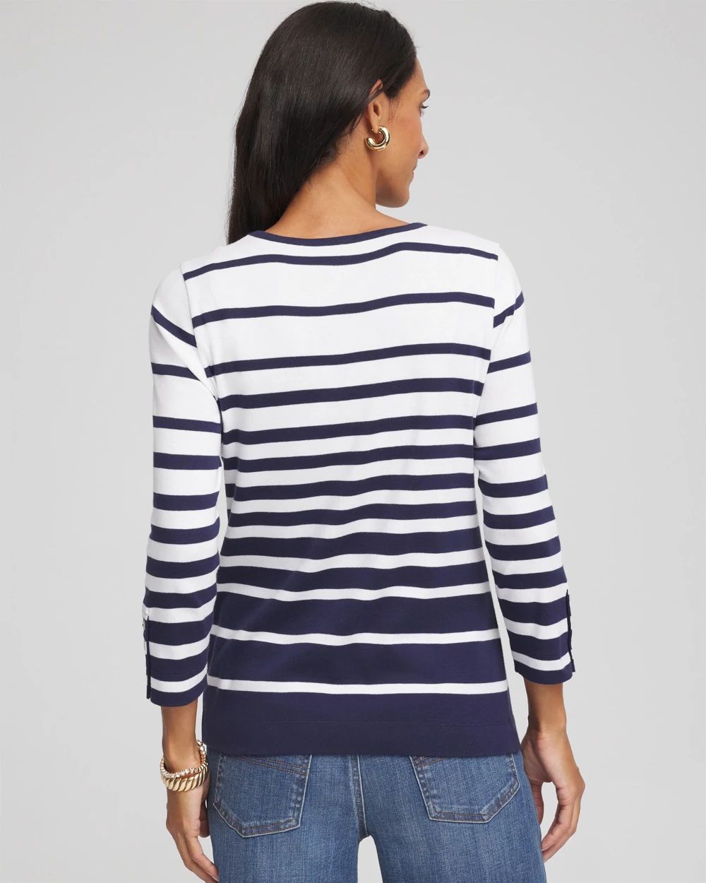 Striped 3/4 Sleeve Perfect Tee click to view larger image.