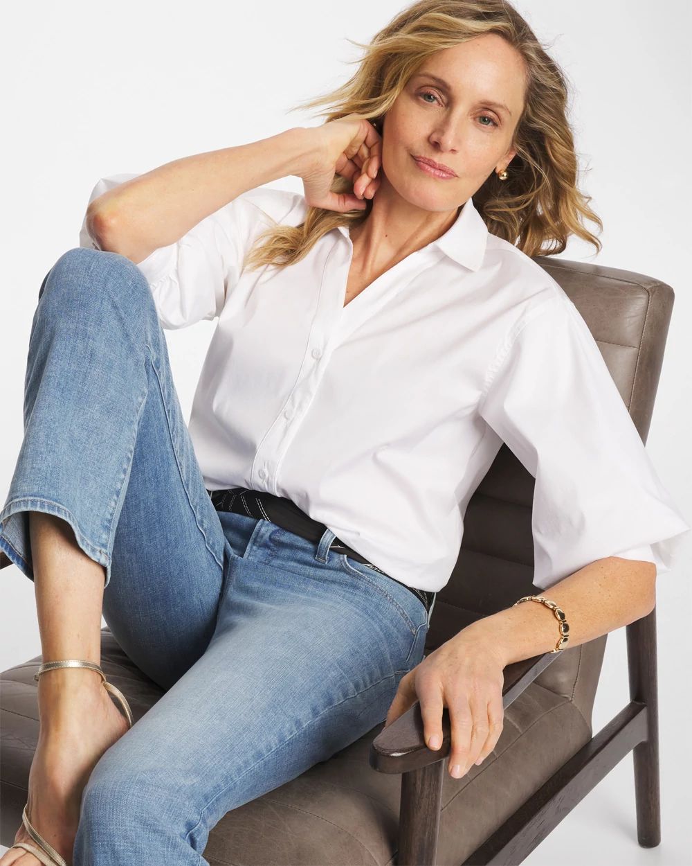 Poplin Billow Sleeve Blouse click to view larger image.