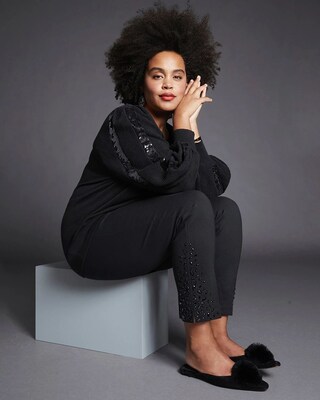Textured Pullover with Sequin Sleeves