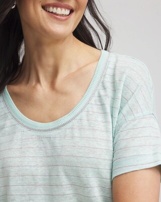Striped Sweater-Trim Linen Tee click to view larger image.