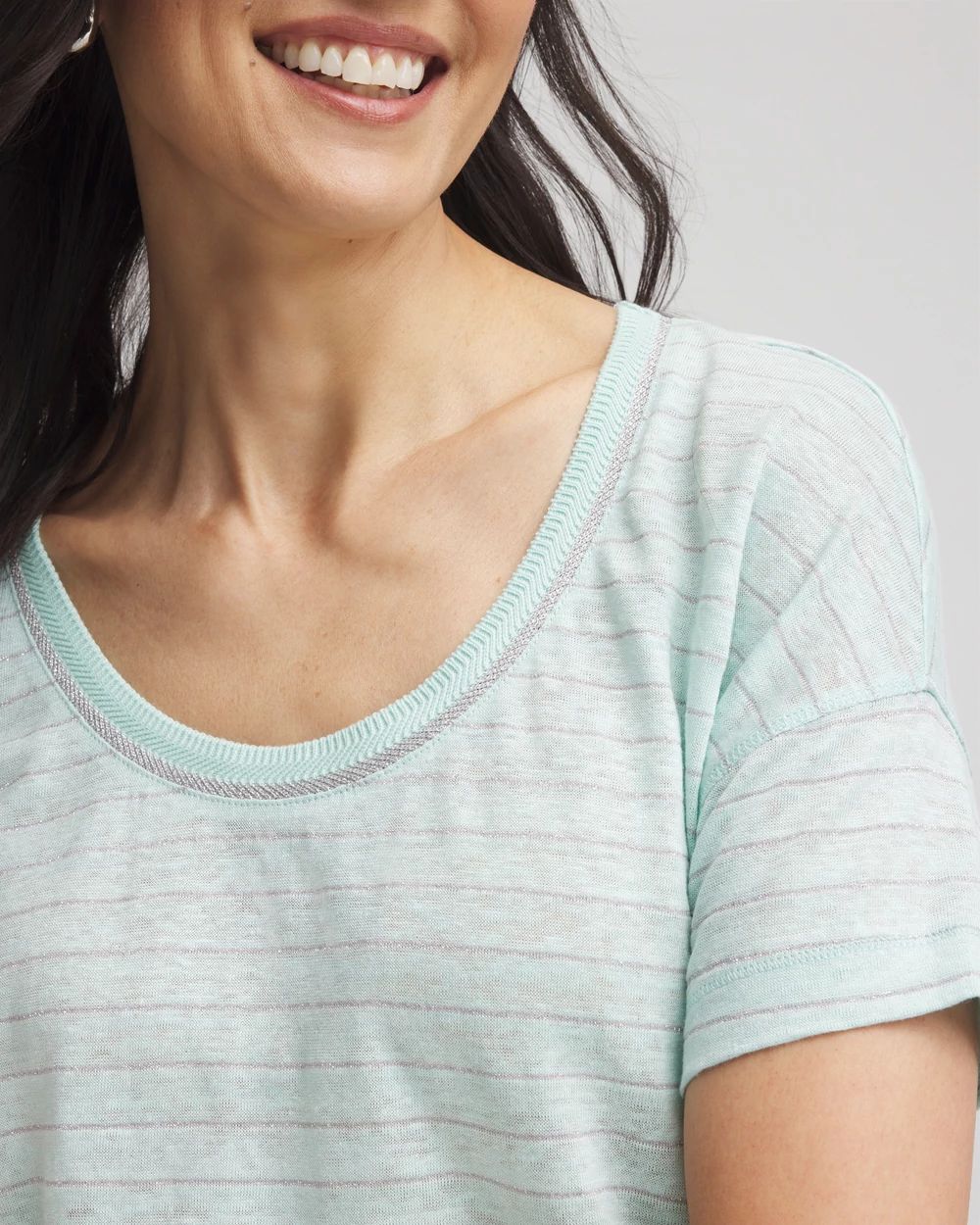 Striped Sweater-Trim Linen Tee