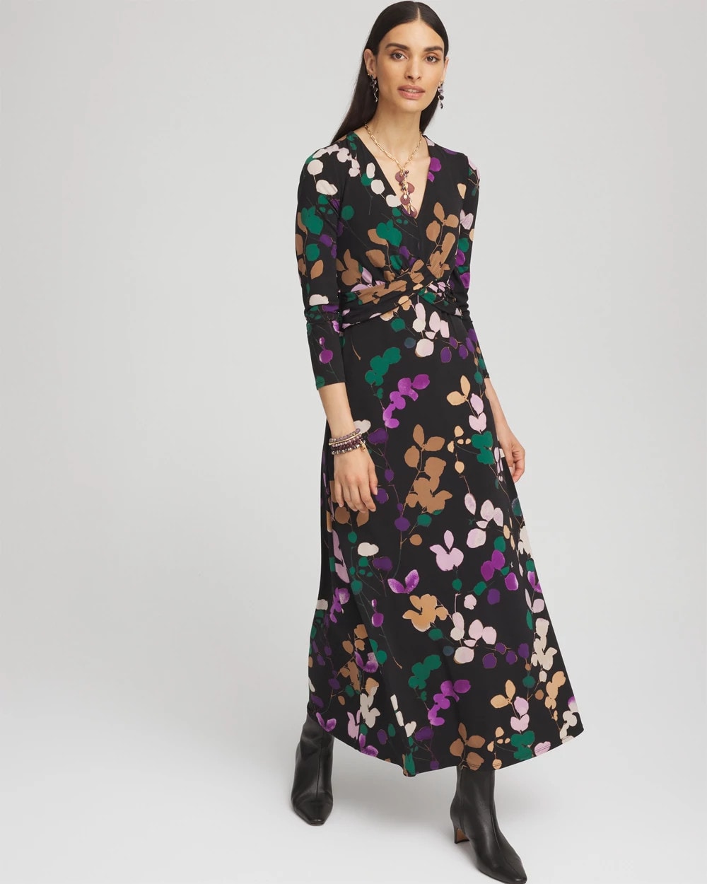 V-neck 3/4 Sleeve Floral Maxi Dress | Chico's