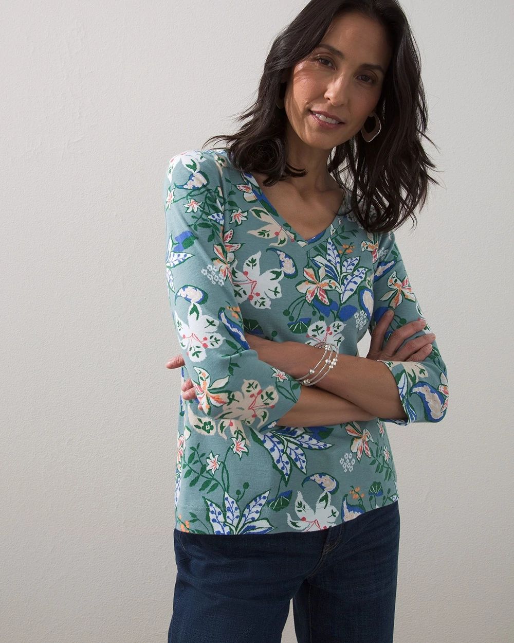 Pima Floral V-Neck Tee