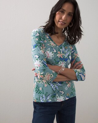 Pima Floral V-Neck Tee