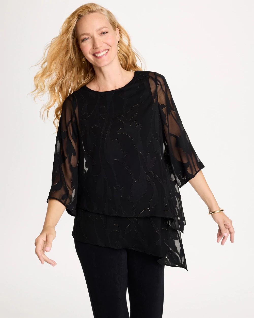Travelers™ Asymmetrical Semi-Sheer Jacquard Top