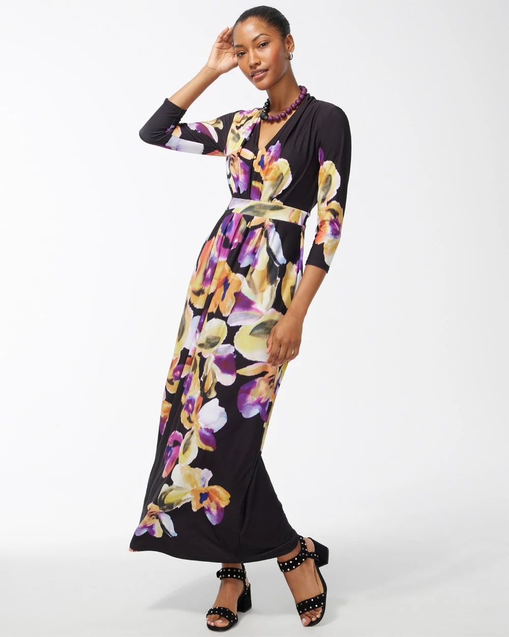 Pleat Front Floral Maxi Dress
