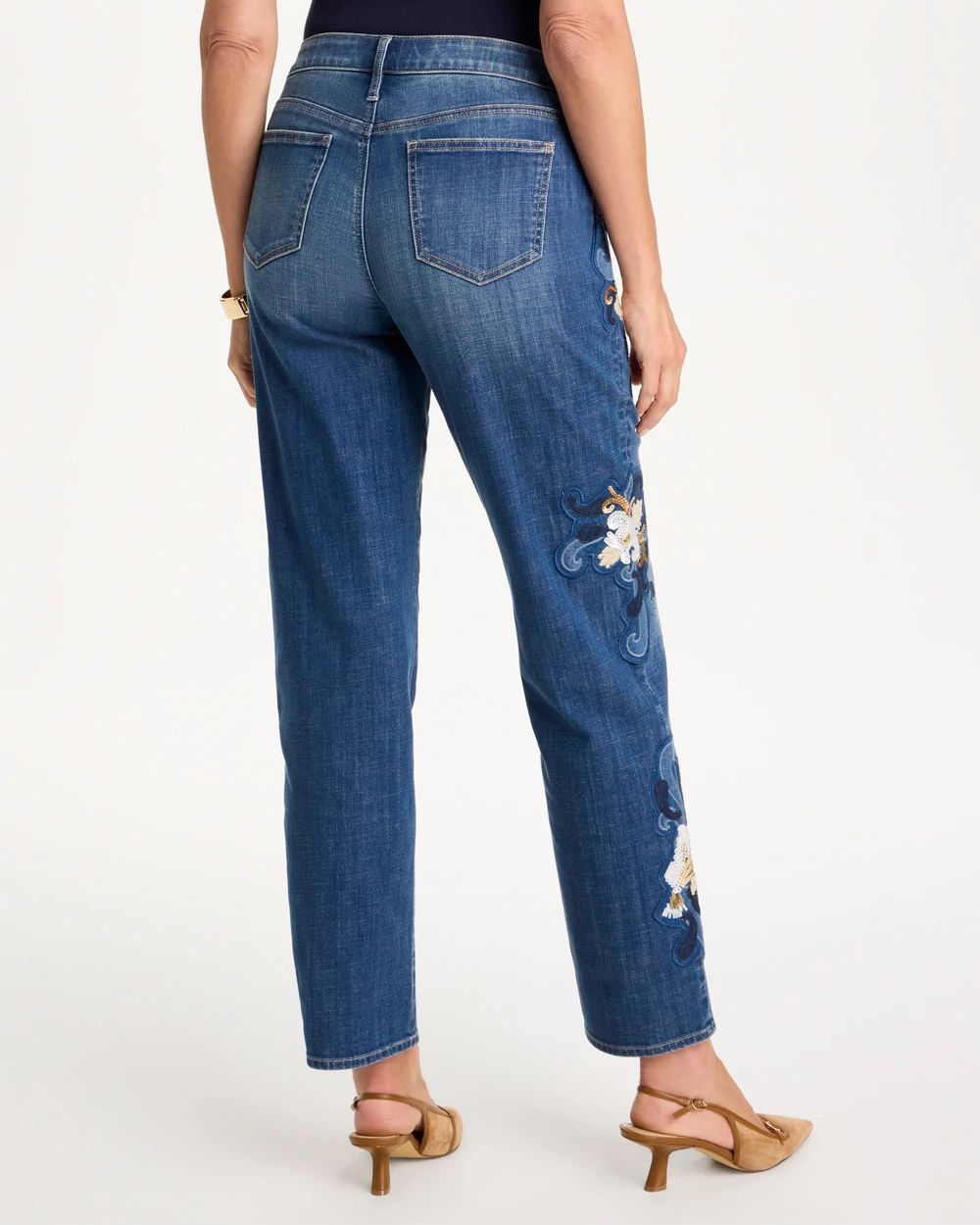 Embellished Girlfriend Straight Ankle Jeans click to view larger image.