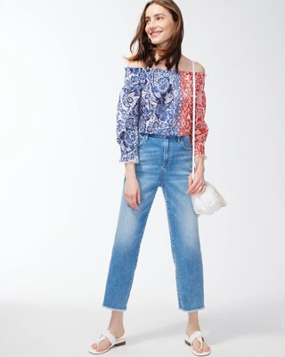 Off-Shoulder Chinoiserie Blouse