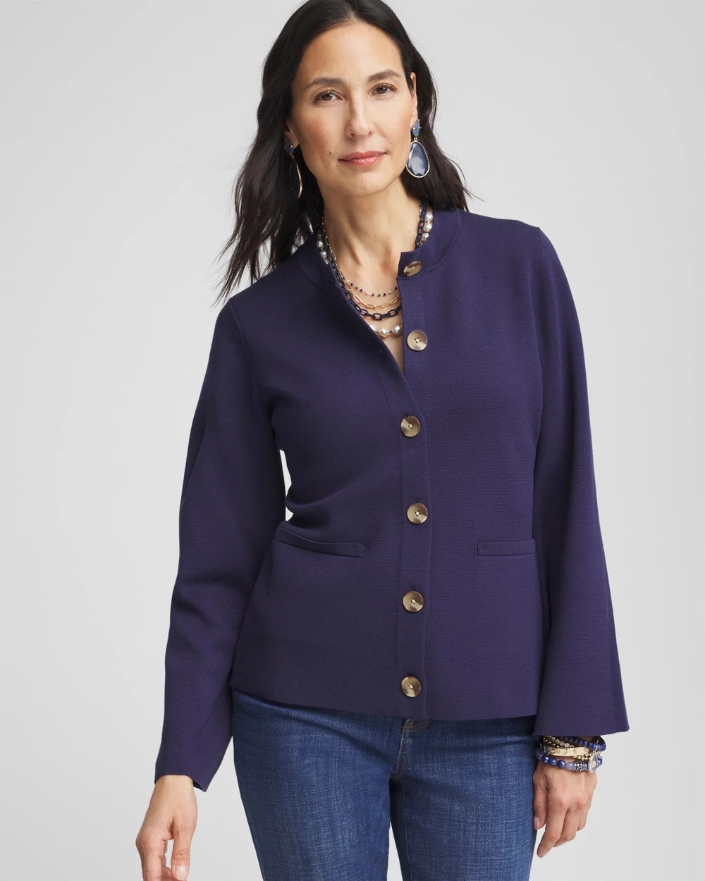 Faux Horn Button-Up Cardigan