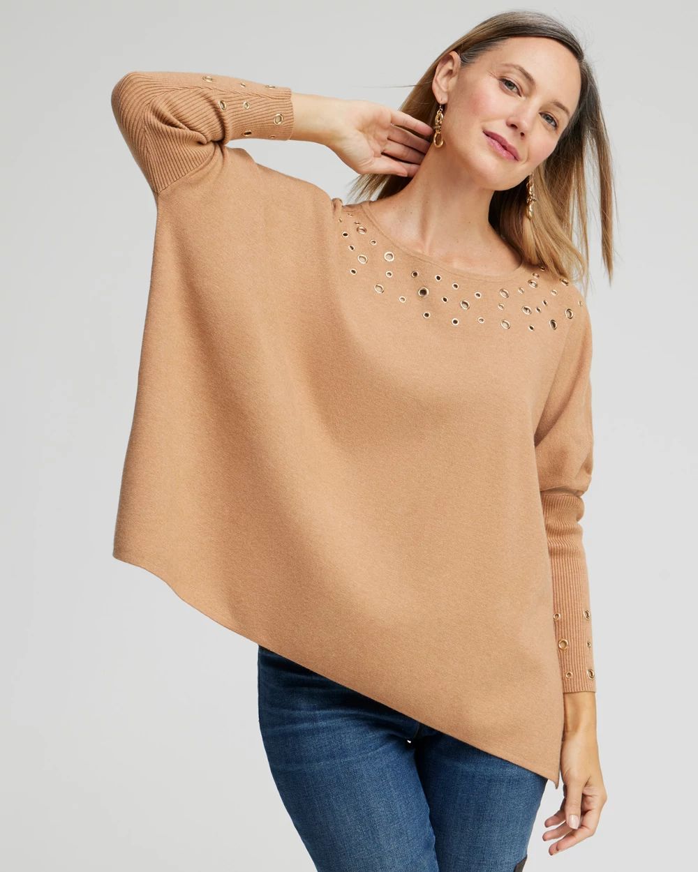 Grommet Detail Sweater Poncho
