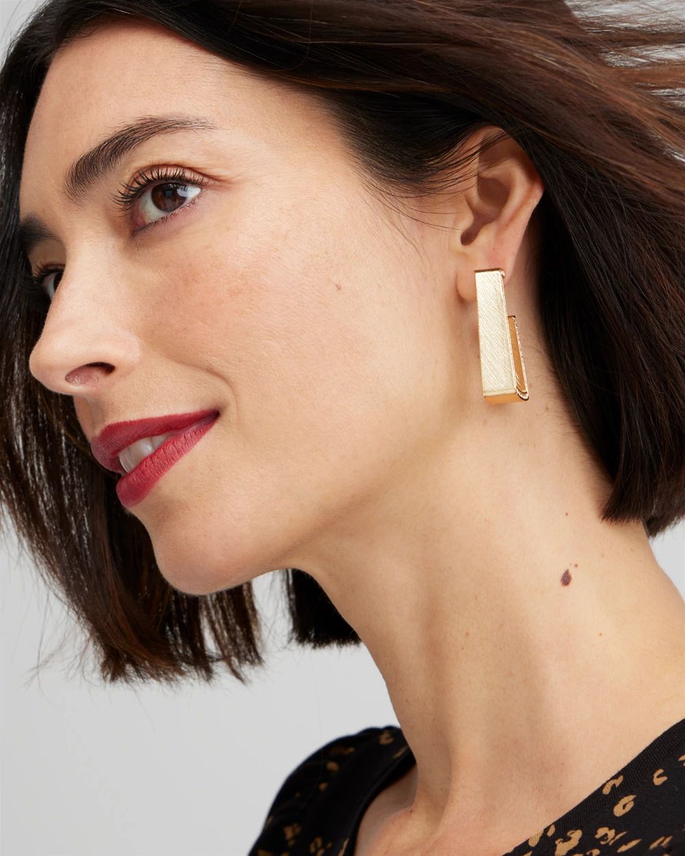 Gold Tone Pavé Rectangle Hoops