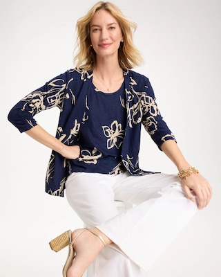 Floral Linen Open Front Cardigan click to view larger image.