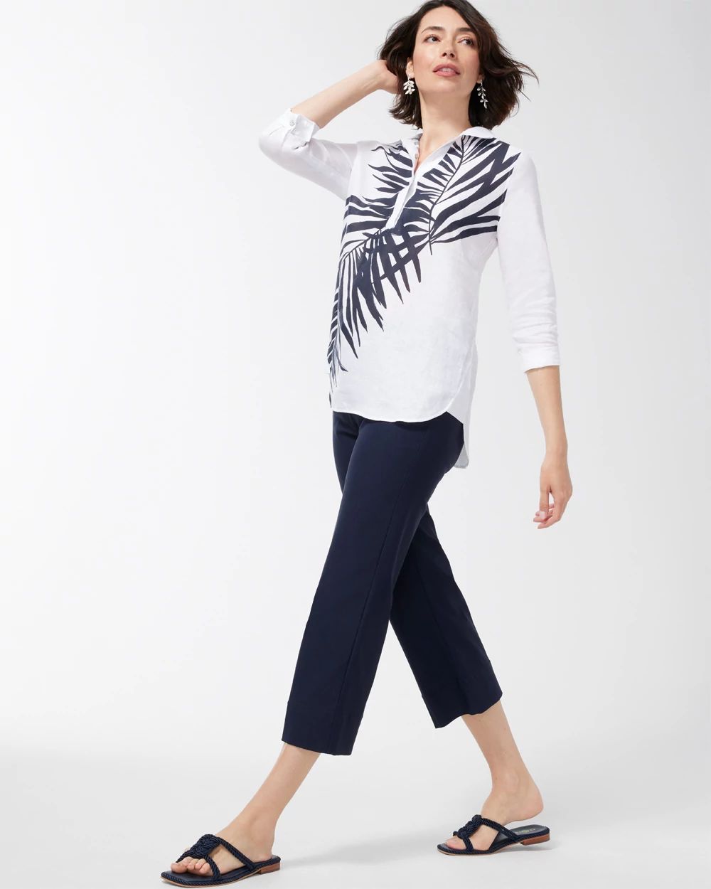No Iron Linen Palms Button Back Tunic