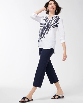 No Iron Linen Palms Button Back Tunic