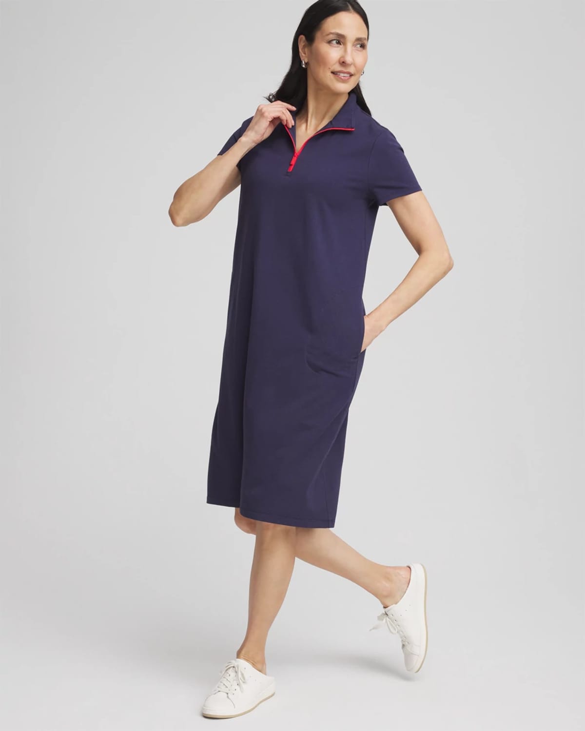 Chico's Knit Half-zip Dress In Blue