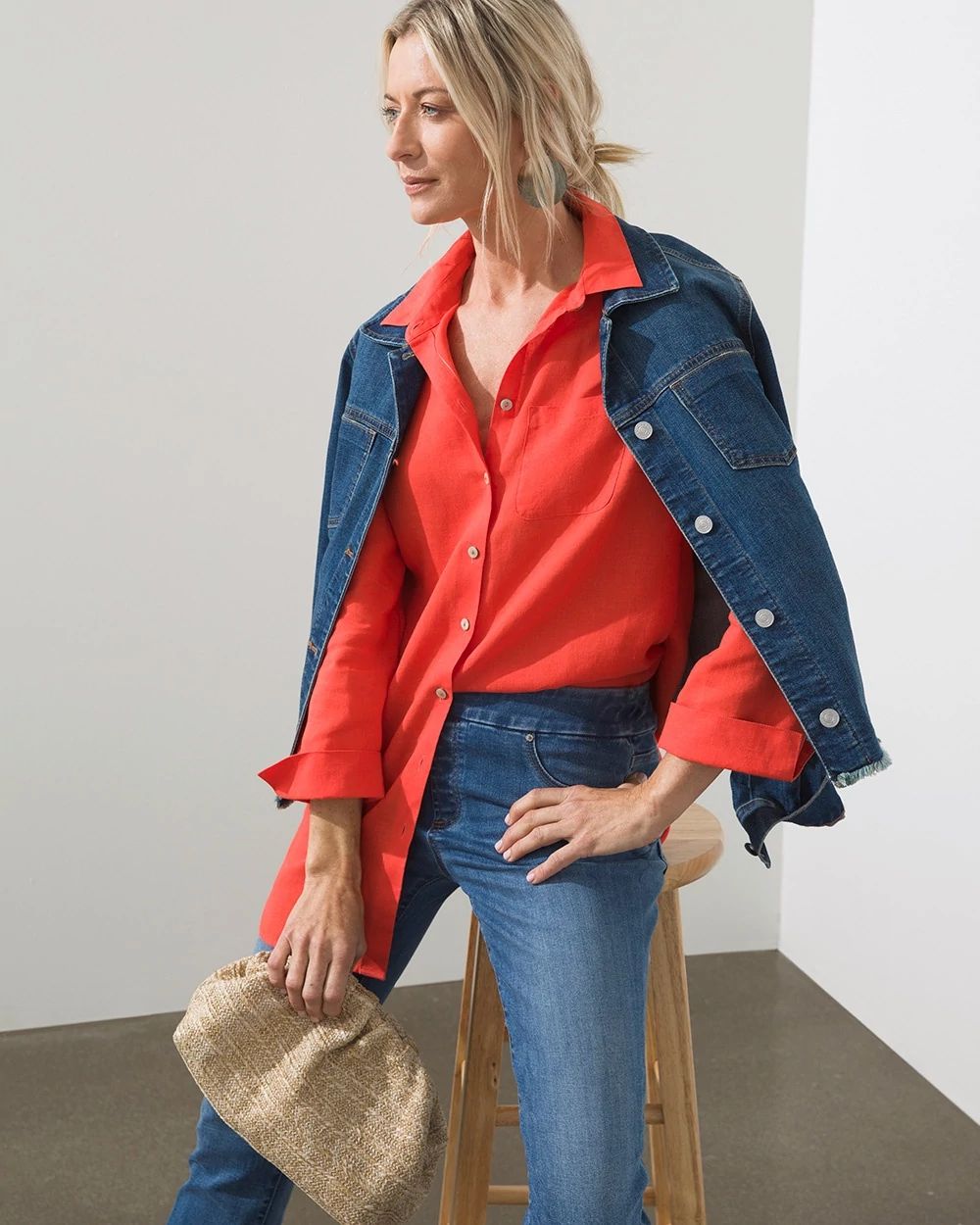 No-Iron Orange Linen Tunic