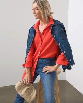 No-Iron Orange Linen Tunic