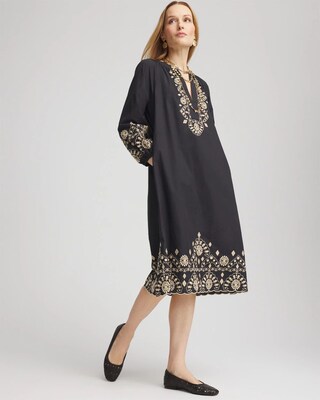 Scalloped-Hem Poplin Midi Dress click to view larger image.
