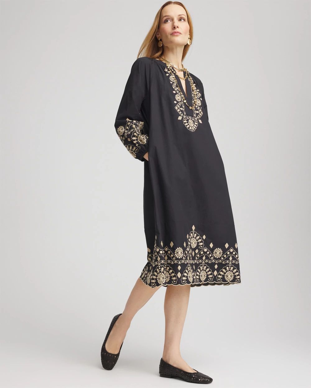 Scalloped-Hem Poplin Midi Dress