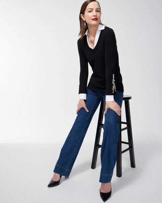 Faux Pearl Collared Pullover Sweater